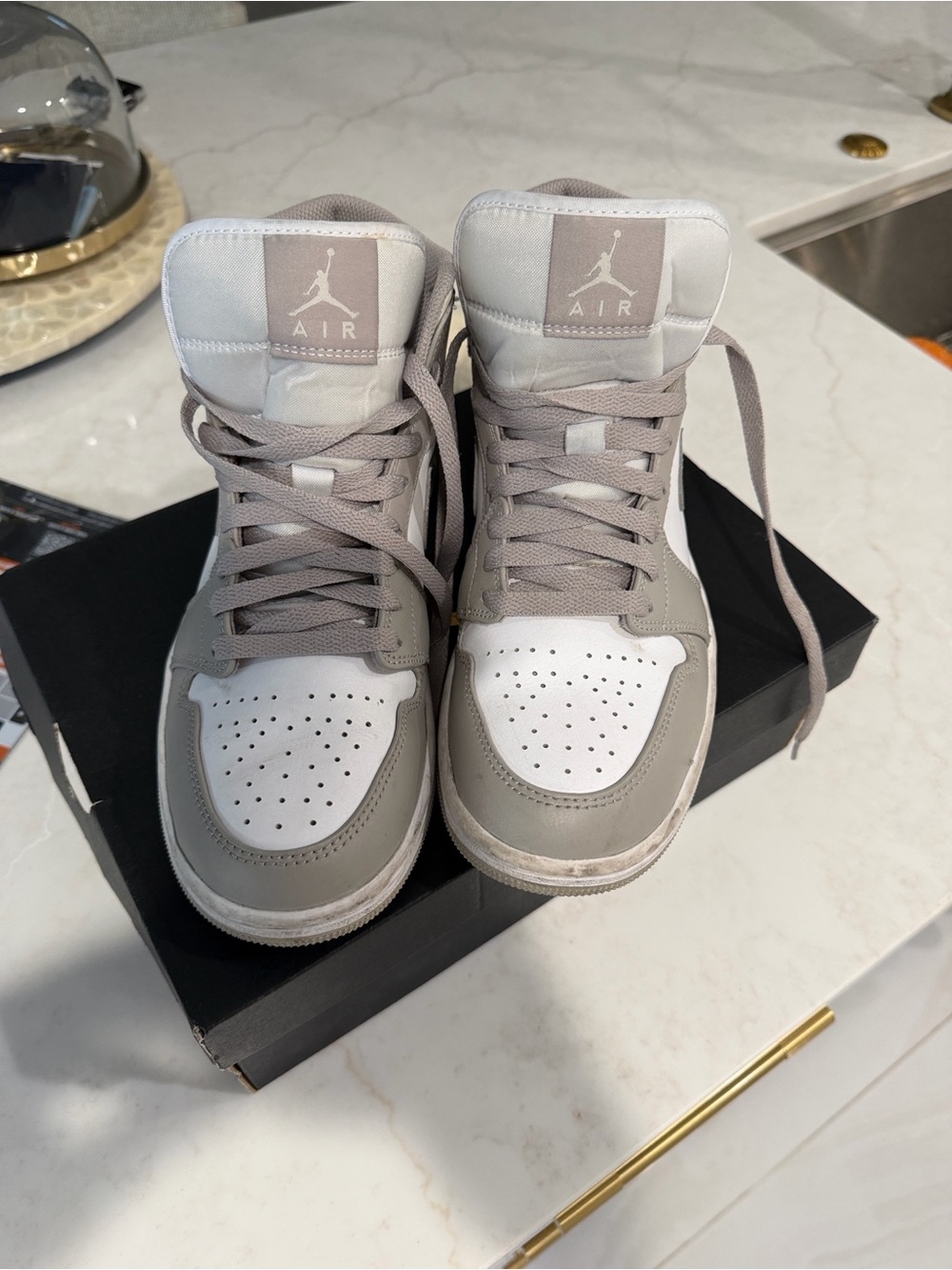 Nike Air Jordan 1 Mid Sneakers in Light Grey and White
